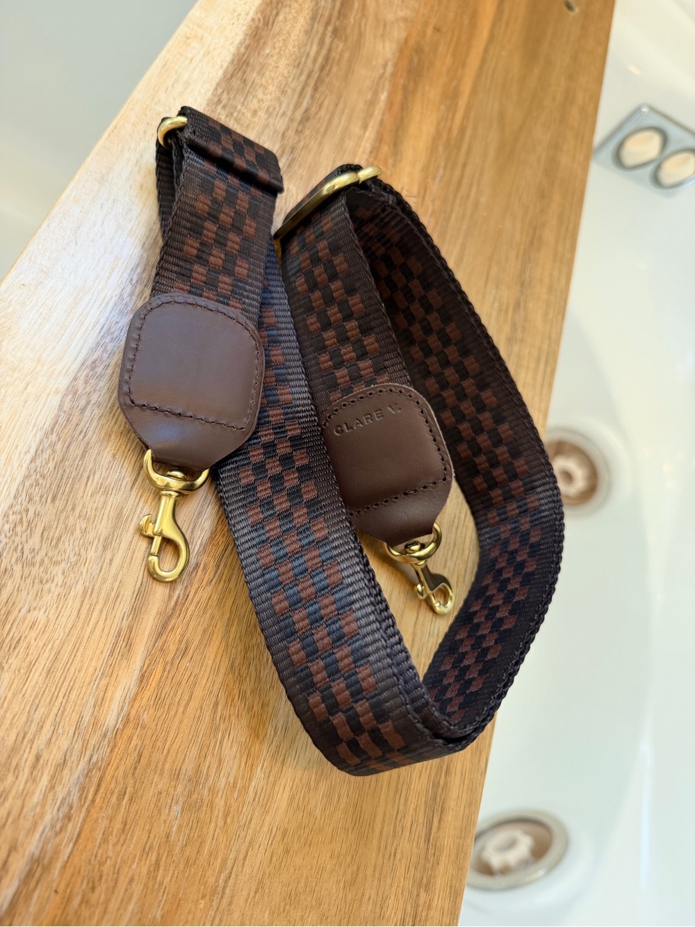 Clare V adjustable crossbody strap chocolate checkered NWT $125 - Picture 7 of 7
